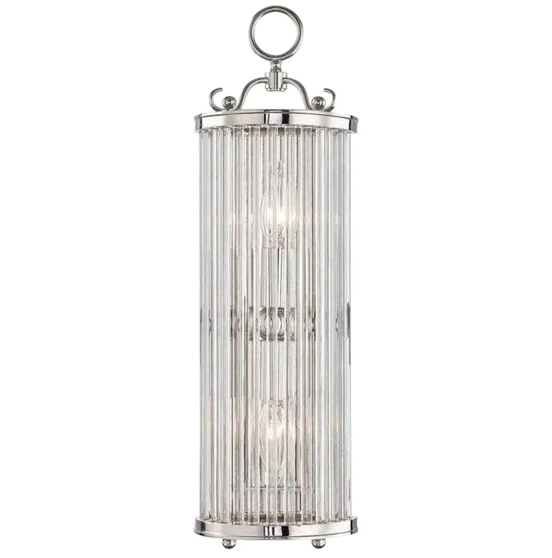 MARK D. SIKES FOR HUDSON VALLEY LIGHTING GLASS NO.1 WALL SCONCE: Mark D. Sikes for Hudson Valley Lighting Glass No.1 Wall Sconce #MDS200 in Polished Nickel. Measures 19" H 5.75" W. Extension 3.25". Weighs 9 lbs. **In house shipping available on this lot** If you