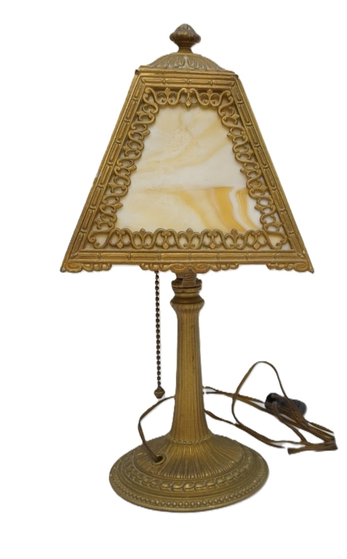 ANTIQUE AMERICAN ARTS & CRAFTS SLAG GLASS TABLE LAMP (1 of 4)