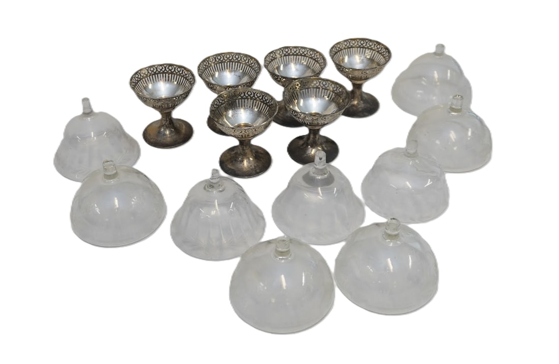 6 STERLING SHERBET / DESSET HOLDERS & 9 GLASS INSERTS (1 of 5)