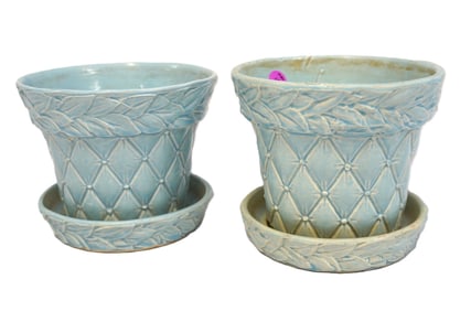 PAIR OF MCCOY AQUA DIAMOND QUILTED FLOWER POTS