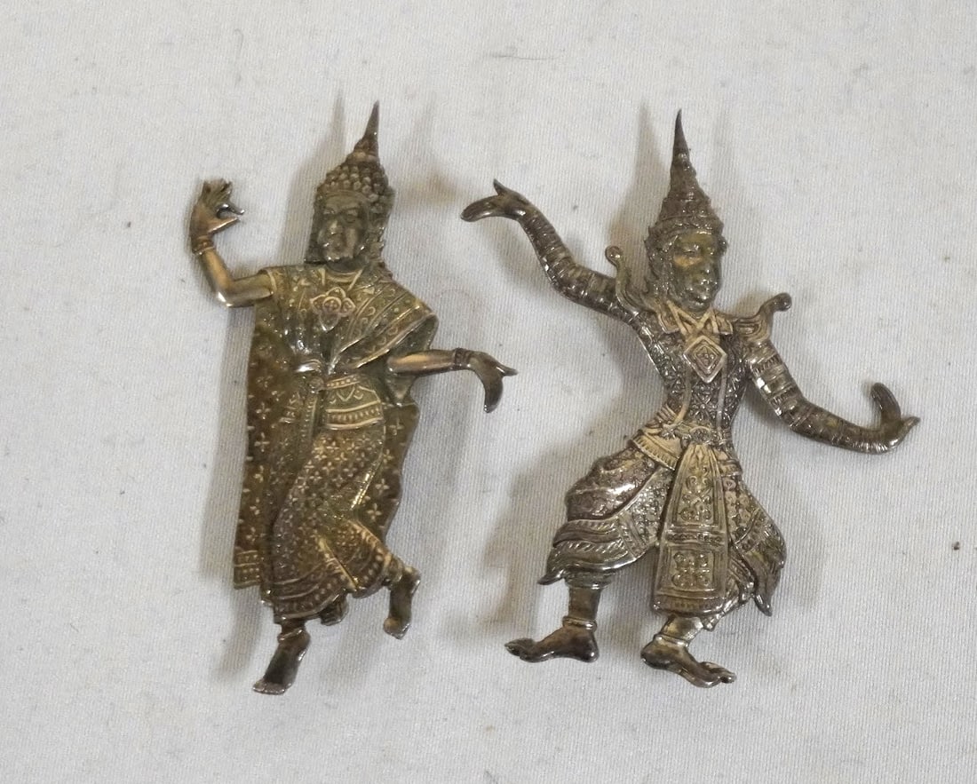 PAIR VINTAGE STERLING SILVER THAI DANCER (1 of 3)