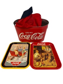 4 pc COCA COLA COLLECTIBLES TRAYS - JACKET - ICE TUB