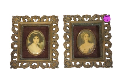 PAIR OF ORNATE OVAL PORTRAITS BY A CAMEO CREATION