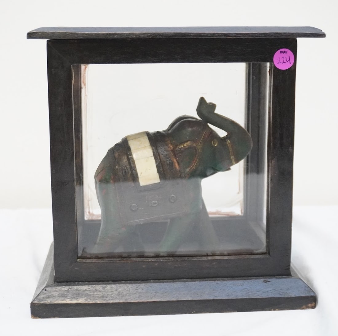 TRIBAL WOOD AND HAMMERED COPPER ELEPHANT SCULPTURE (1 of 4)