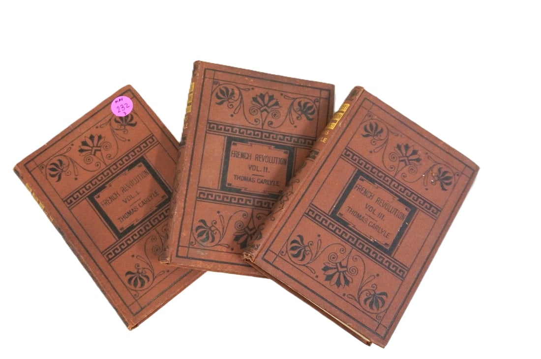ANTIQUE SET OF 3 "FRENCH REVOLUTION" BY THOMAS CARLYLE: Antique Set of 3 "French Revolution" by Thomas Carlyle. Circa 1870s. Each measures approx. 7" x 5", total lot weight is 1 lb 12 oz. **In house shipping available on this lot** If you win this lot, ple