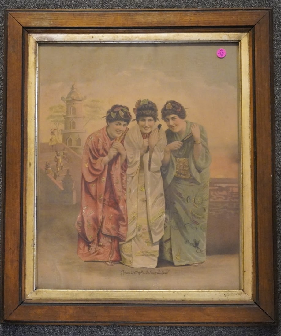 ANTIQUE LITHOGRAPH THREE LITTLE MAIDS FROM SCHOOL (1 of 4)