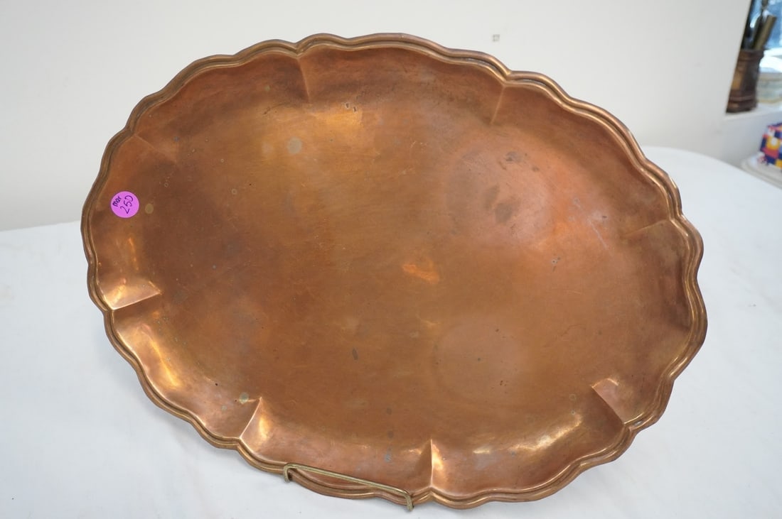 LARGE ANTIQUE COPPER SERVING TRAY - 2