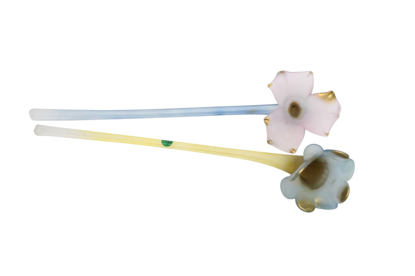 2 VINTAGE MURANO GLASS BLOWN FLOWERS: 2 Blown Glass Murano Flowers. Each 6"x20 1/2". Weight 1 lb 7 oz
