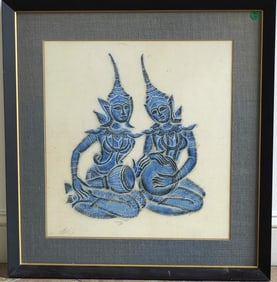 MID CENTURY BLUE THAI TEMPLE RUBBING