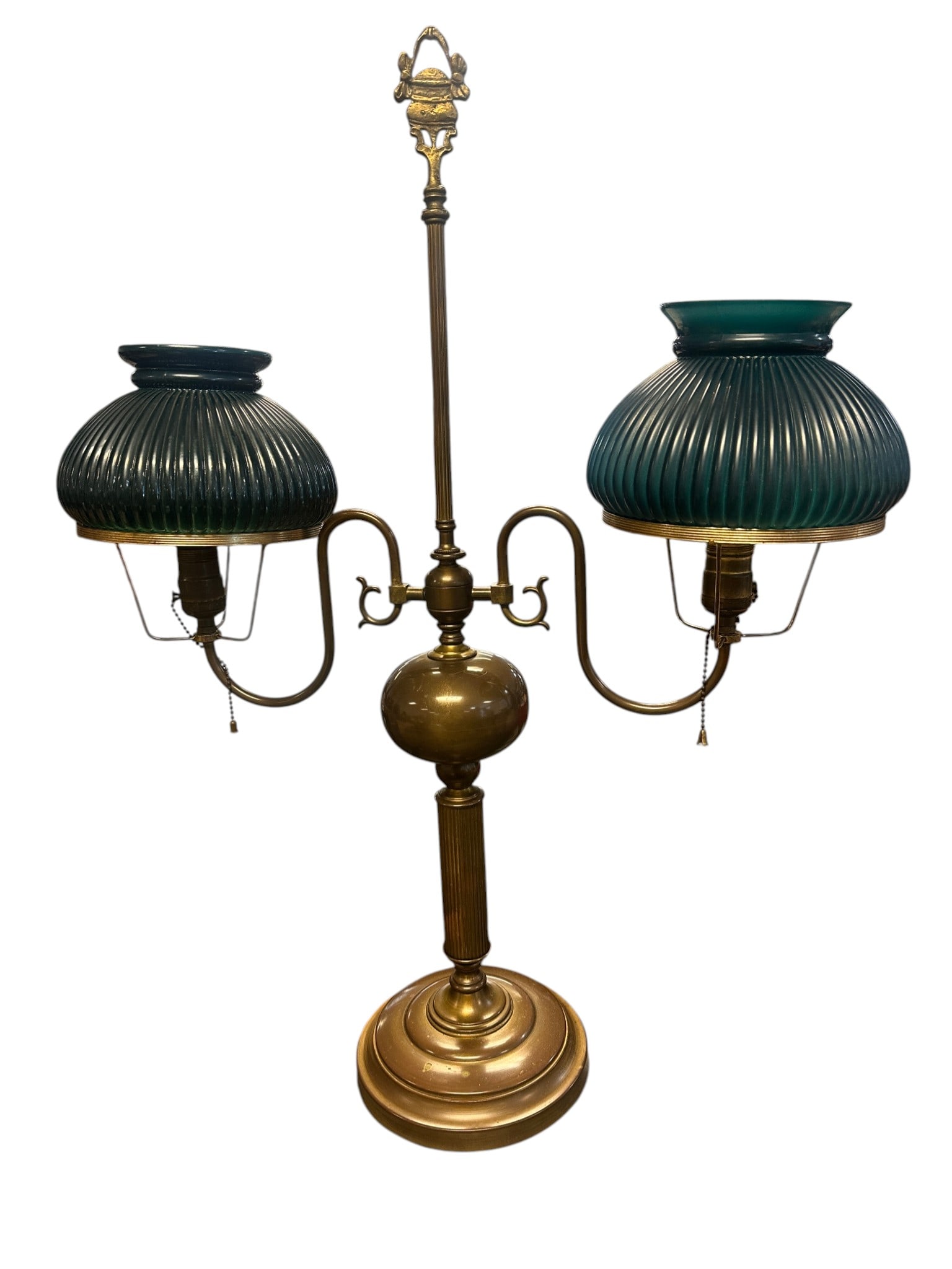 VINTAGE BRASS DOUBLE ARM STUDENT LAMP. (1 of 6)