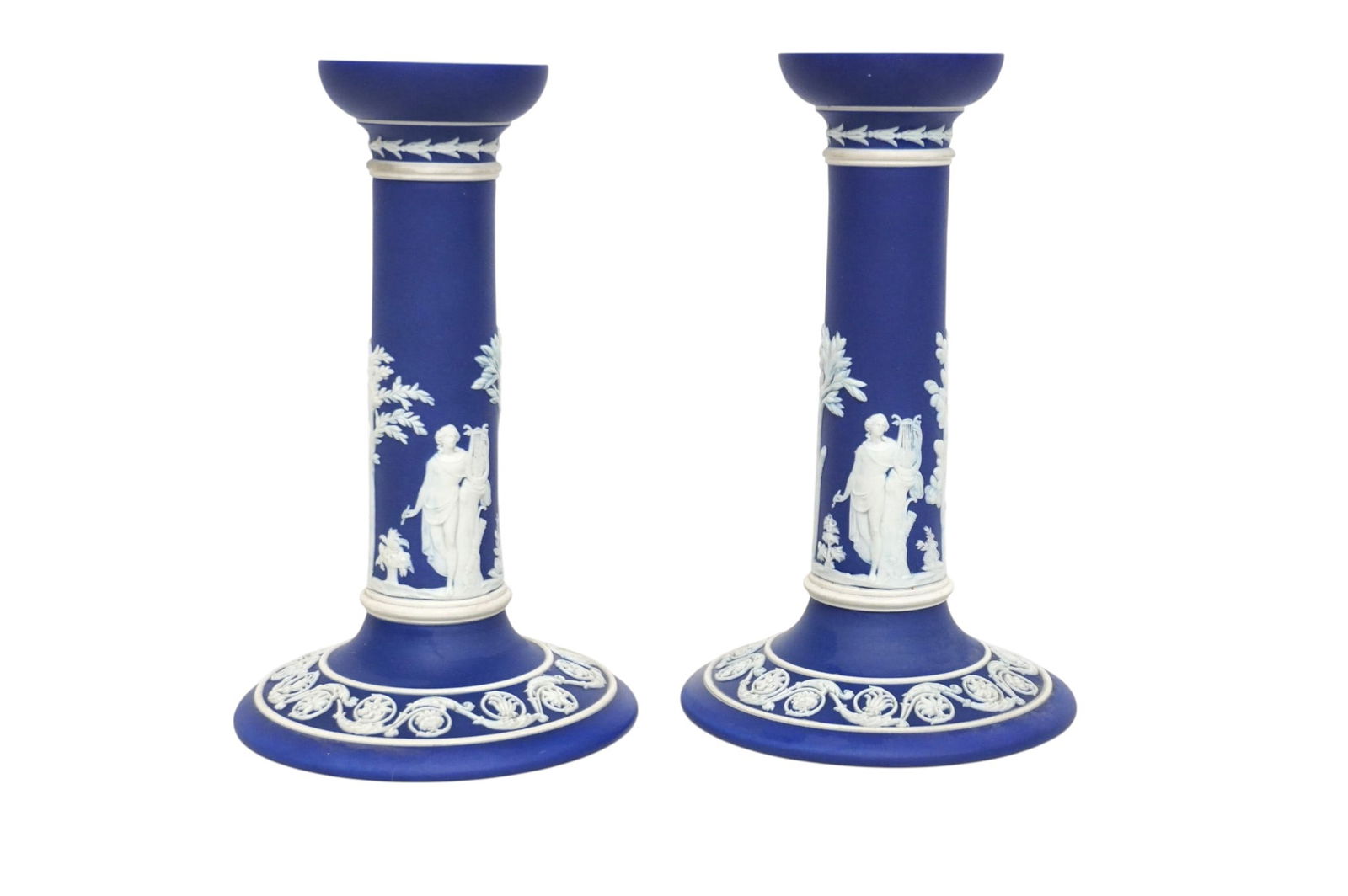 WEDGWOOD BLUE JASPERWARE CANDLESTICKS (1 of 3)