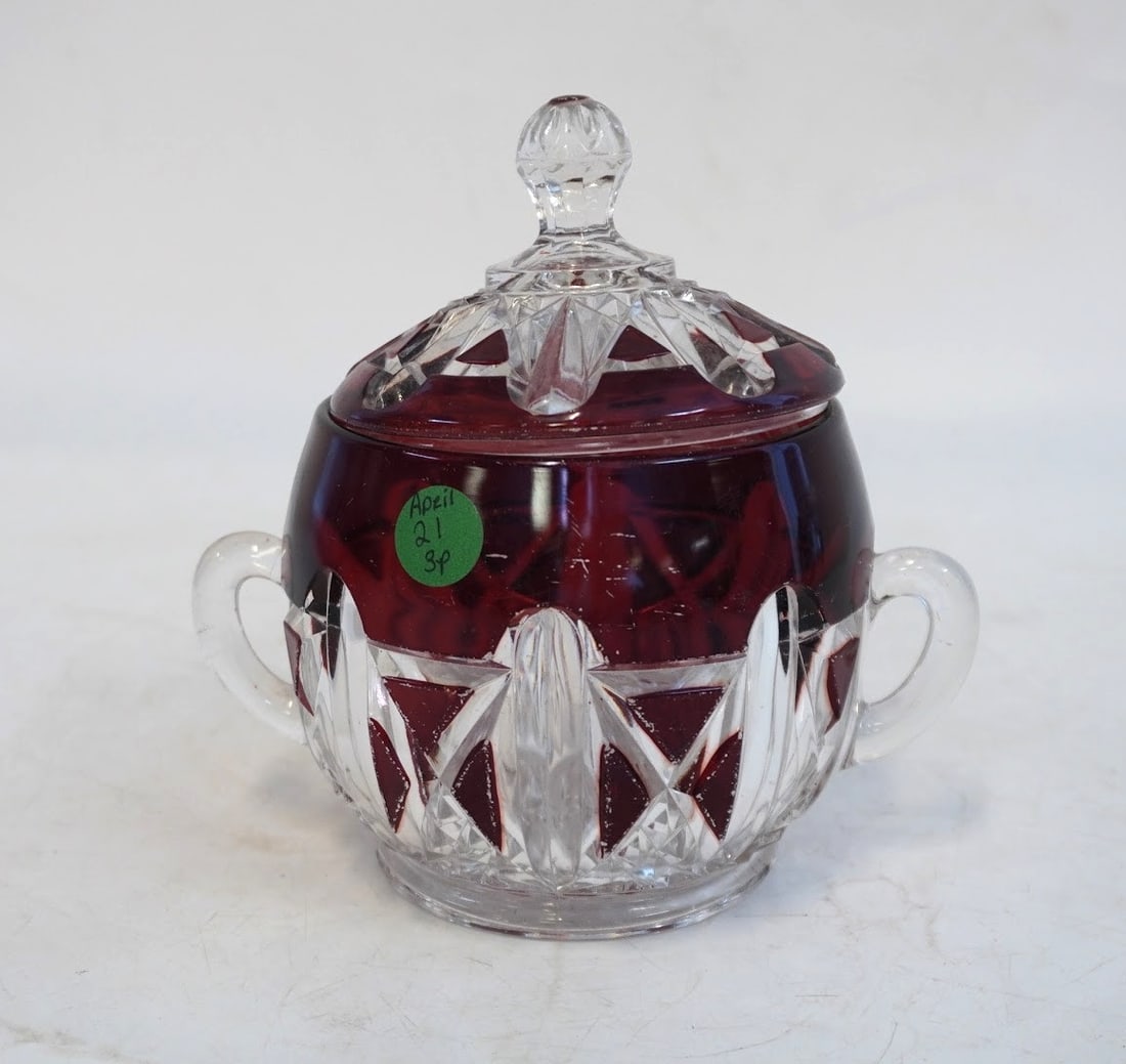 3 PC DOYLE & CO c 1892 EAPG TRIPLE TRIANGLE RUBY GLASS - 2