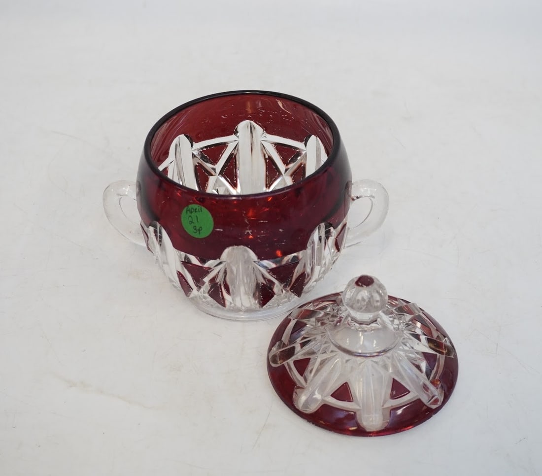 3 PC DOYLE & CO c 1892 EAPG TRIPLE TRIANGLE RUBY GLASS - 3