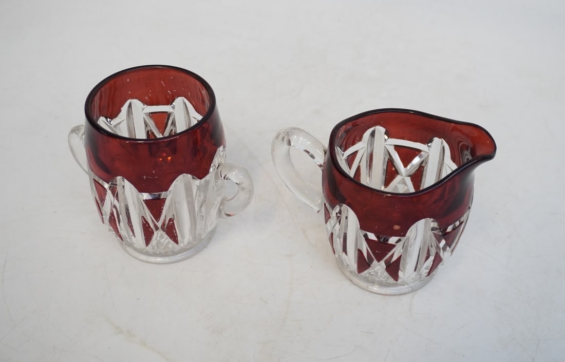 3 PC DOYLE & CO c 1892 EAPG TRIPLE TRIANGLE RUBY GLASS - 5