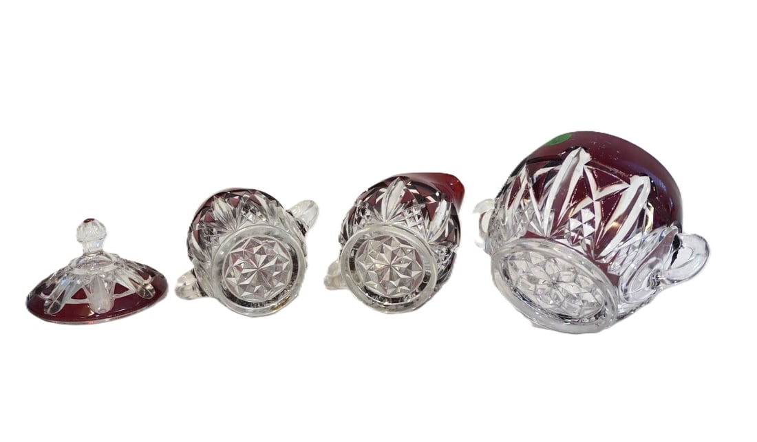 3 PC DOYLE & CO c 1892 EAPG TRIPLE TRIANGLE RUBY GLASS - 6