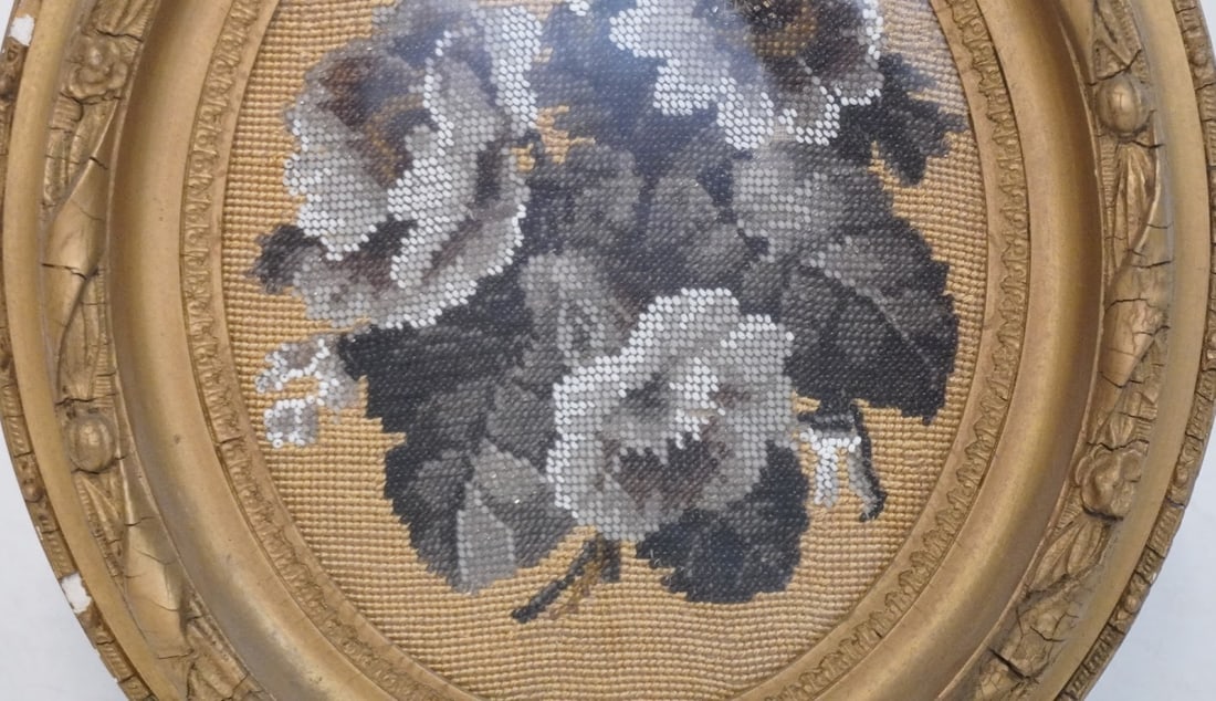 ANTIQUE VICTORIAN BEADWORK FLORAL PANEL - 2