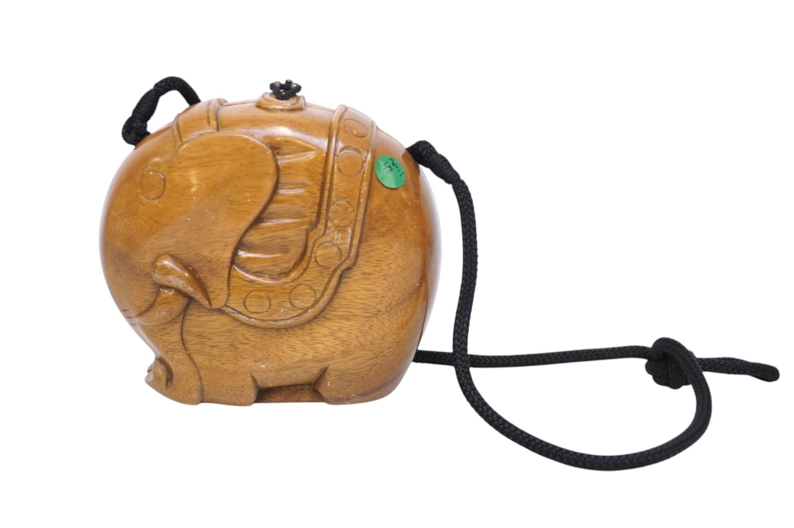 TIMMY WOODS ACACIA WOOD ELEPHANT PURSE: Timmy Woods Beverly Hills Acacia Wood Elephant Purse. Long cord strap. Measures 8"x3 3/4"x7". Weight 1 lb. PROVENANCE:The Historic 1798 John Burckmeyer House, 120 Wentworth Street, Charleston SC **In