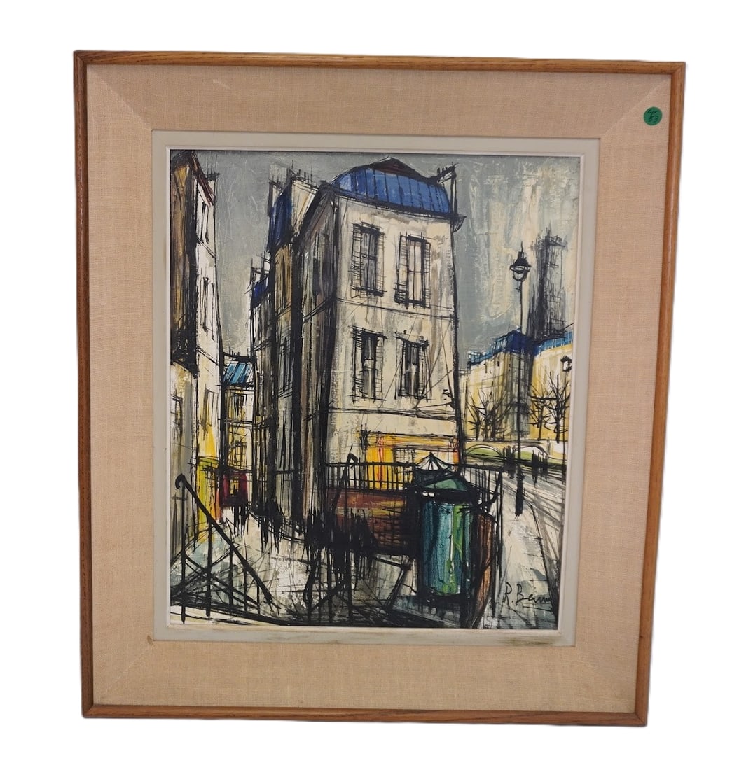 MID CENTURY 1964 PARIS OIL PAINTING: Mid Century 1964 French Impressionist Style Paris Street Scene Oil Painting signed R Bernard. Measures 25"X28 2/2"X2 1/2". Weight 9 lbs **In house shipping available on this lot** If you win this