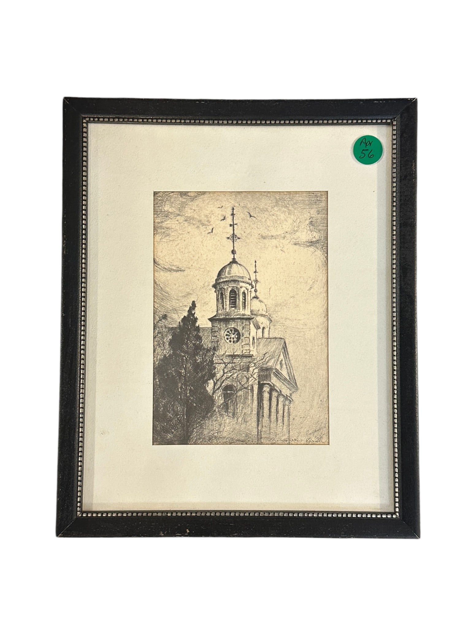 ELIZABETH O'NEILL VERNER FIRST PRESBYTERIAN CHURCH: Vintage Elizabeth O'Neill Verner First Presbyterian Church, Charleston Print. In frame 9"x11"x1/2". Weight 1 lb **In house shipping available on this lot** If you win this lot, please select self