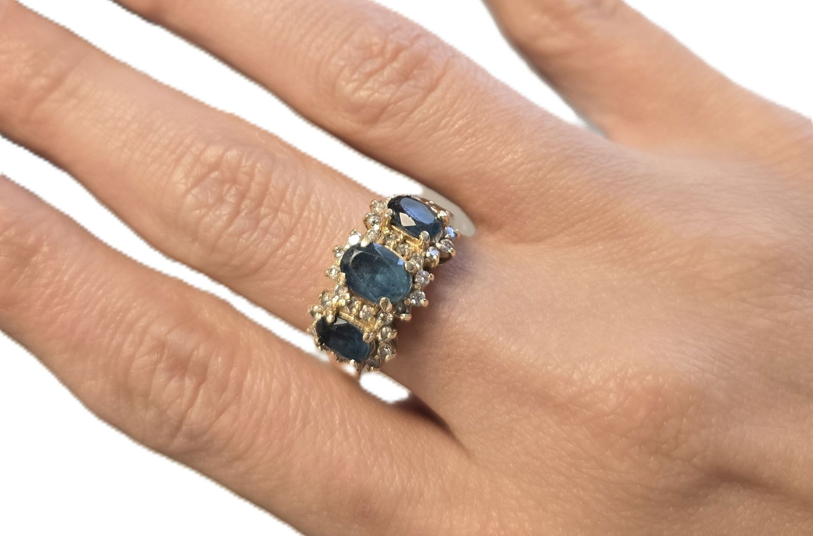 14k BLUE TOPAZ AND DIAMOND RING SZ 8.5 (1 of 3)