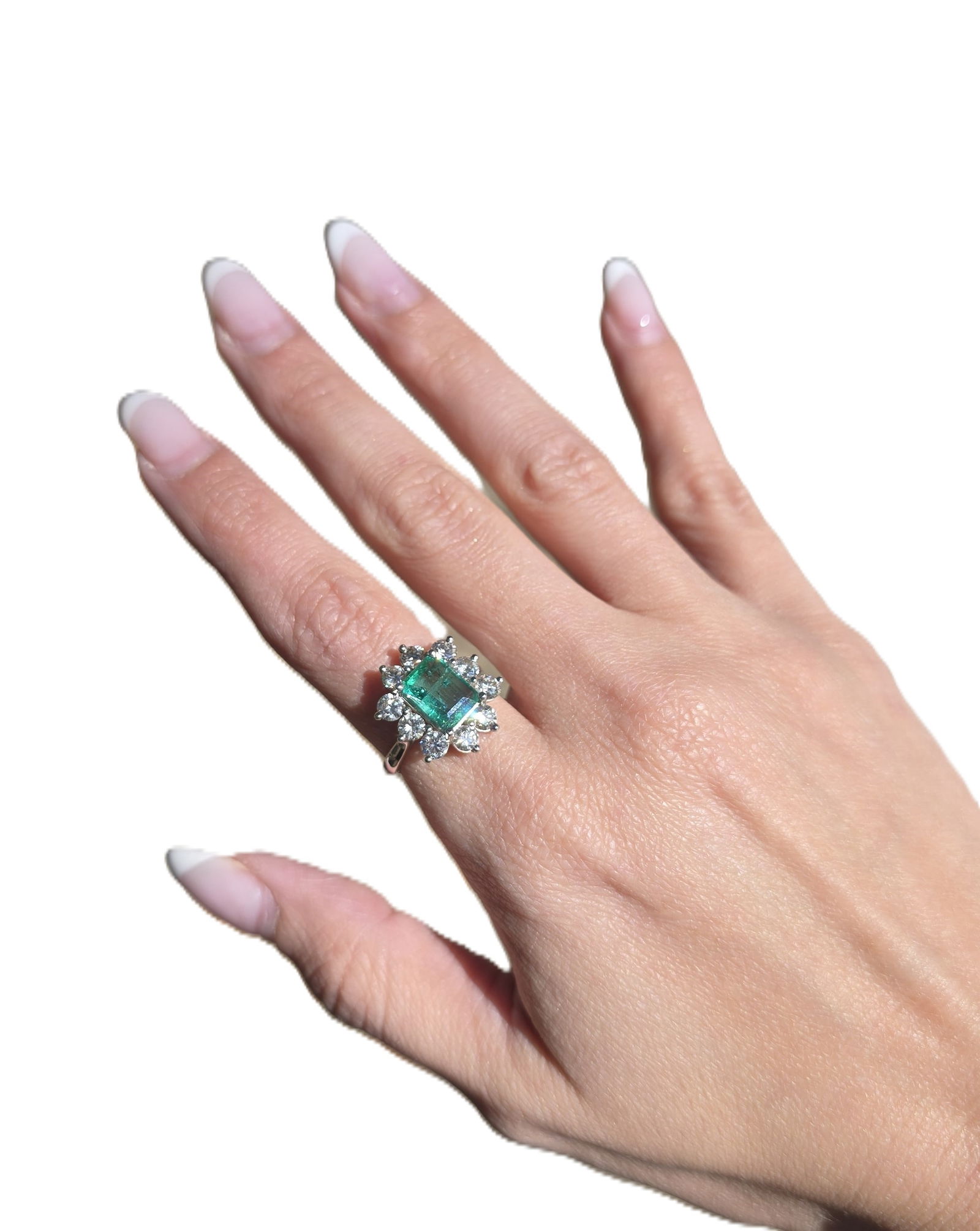 14k EMERALD & DIAMOND RING sz 6.5 - 2