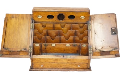 ANTIQUE 1870 FREDERICK WALLER OAK LETTER BOX