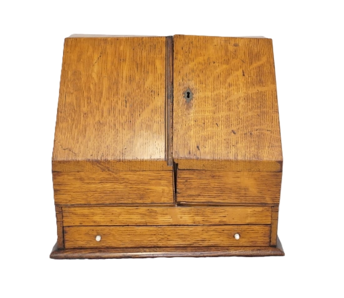 ANTIQUE 1870 FREDERICK WALLER OAK LETTER BOX - 2