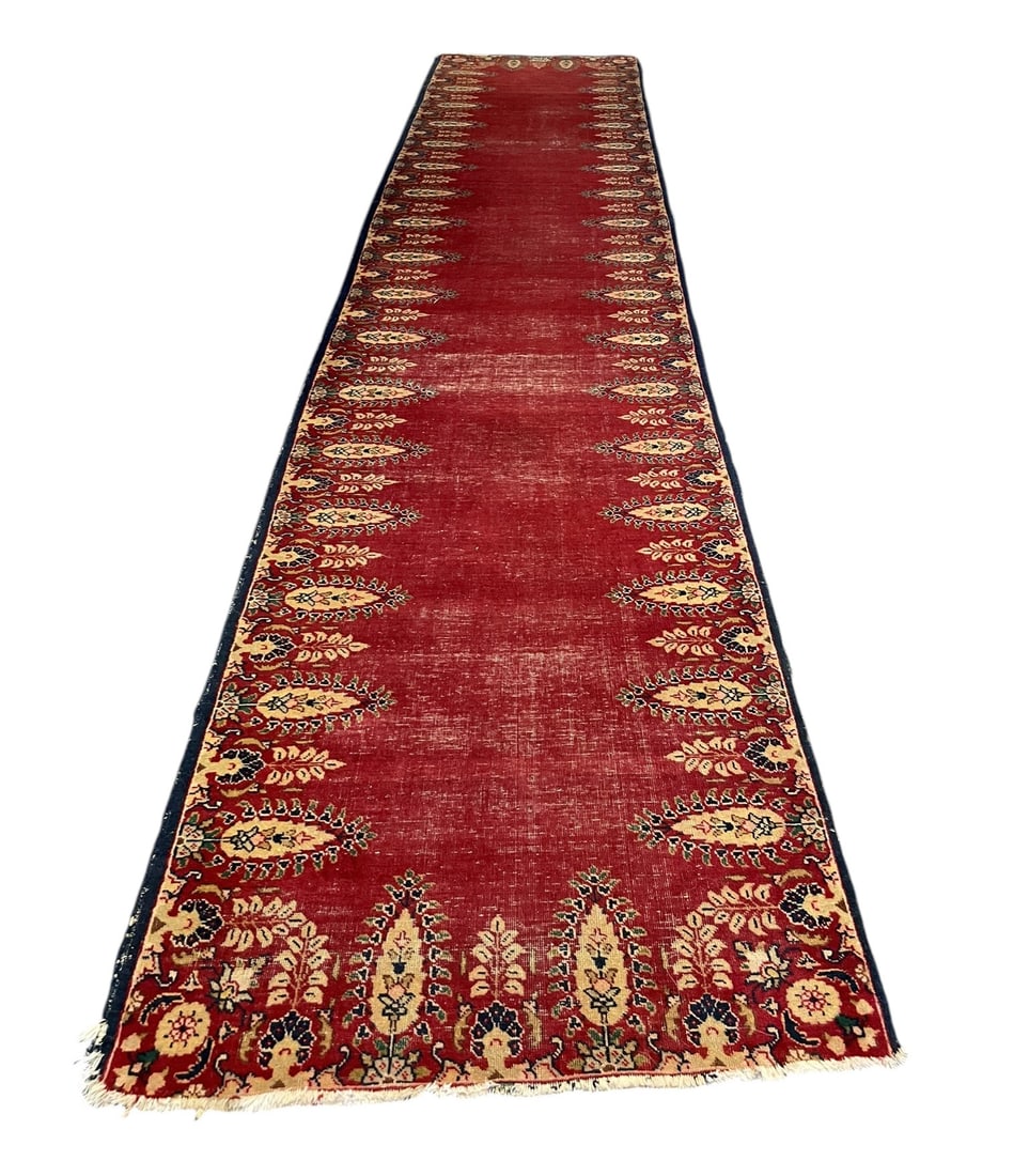 SIGNED ANTIQUE LONG PERSIAN TABRIZ RUNNER - 7