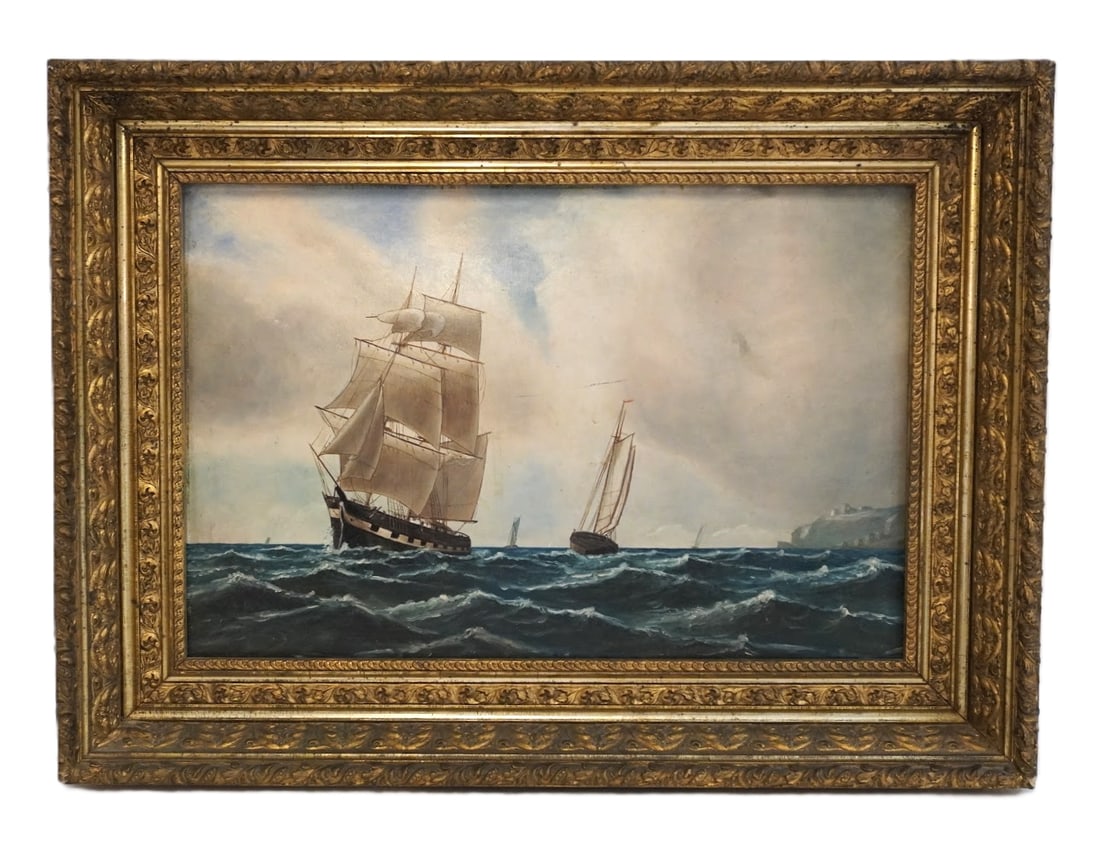 ANTIQUE 19TH C MARITIME OIL BOSTON SHIPS (1 of 5)