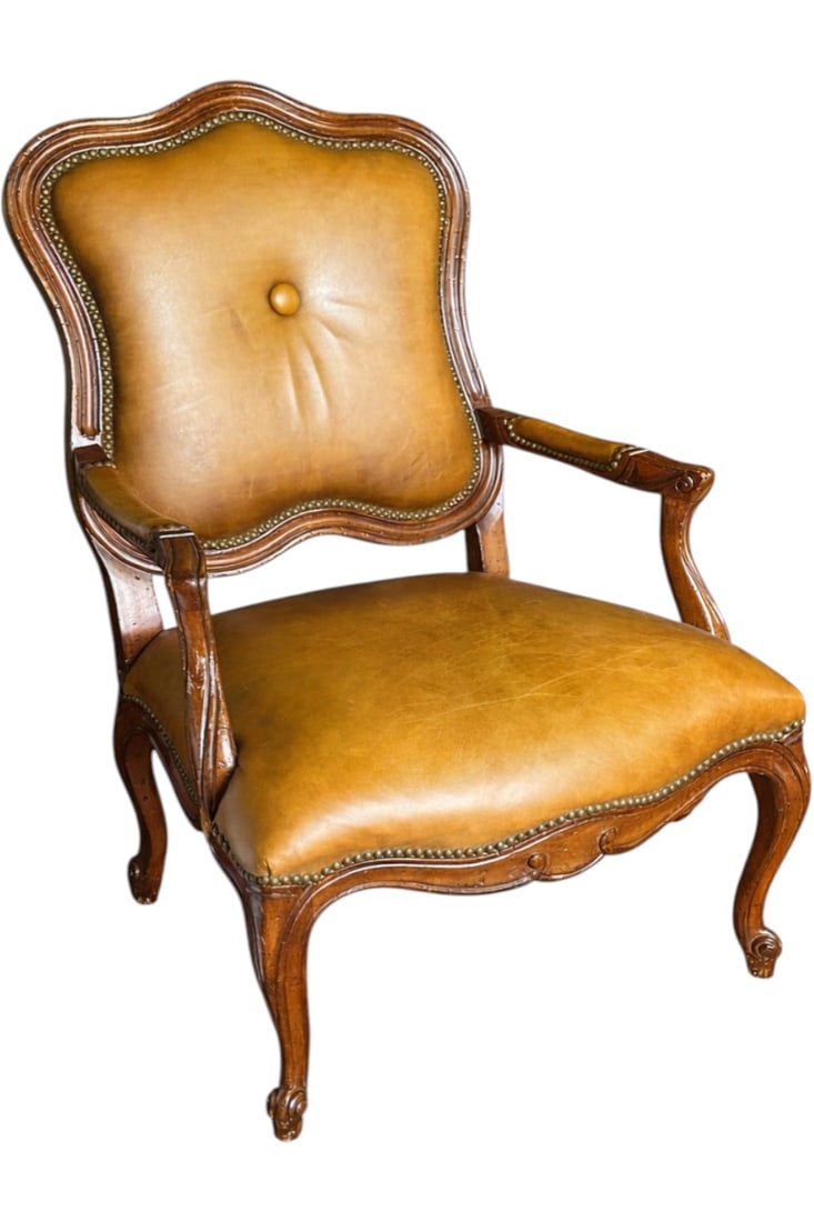 LOUIS XV STYLE LEATHER ARMCHAIR (1 of 7)