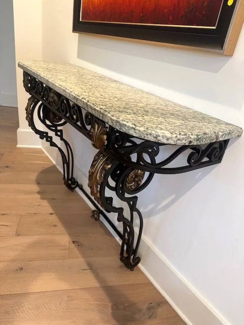 FRENCH ROCOCO STYLE WROUGHT IRON MARBLE CONSOLE TABLE (1 of 4)