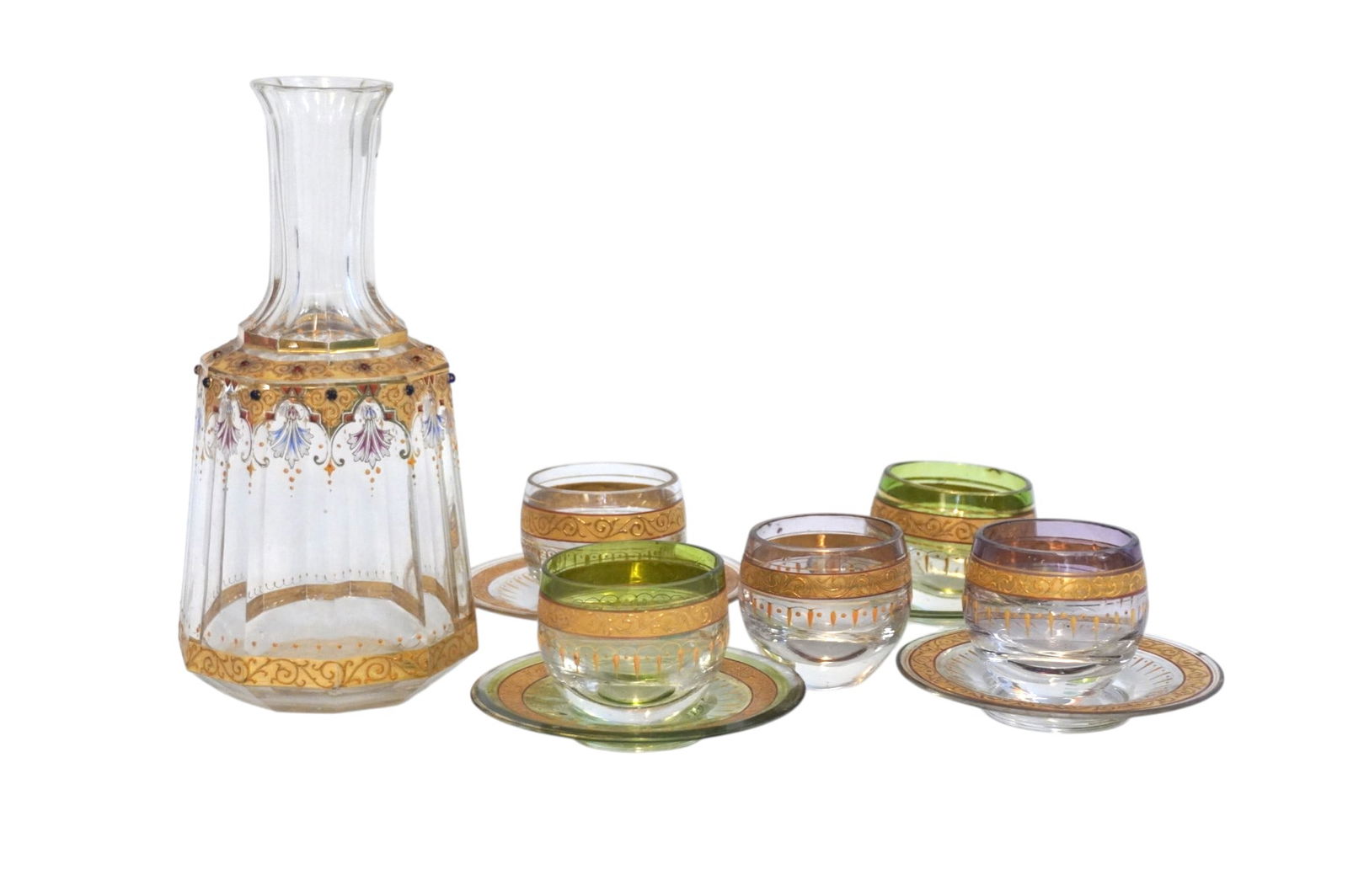 10 pc ANTIQUE MOSER CARAFE & MOSER STYLE SHOTS (1 of 7)