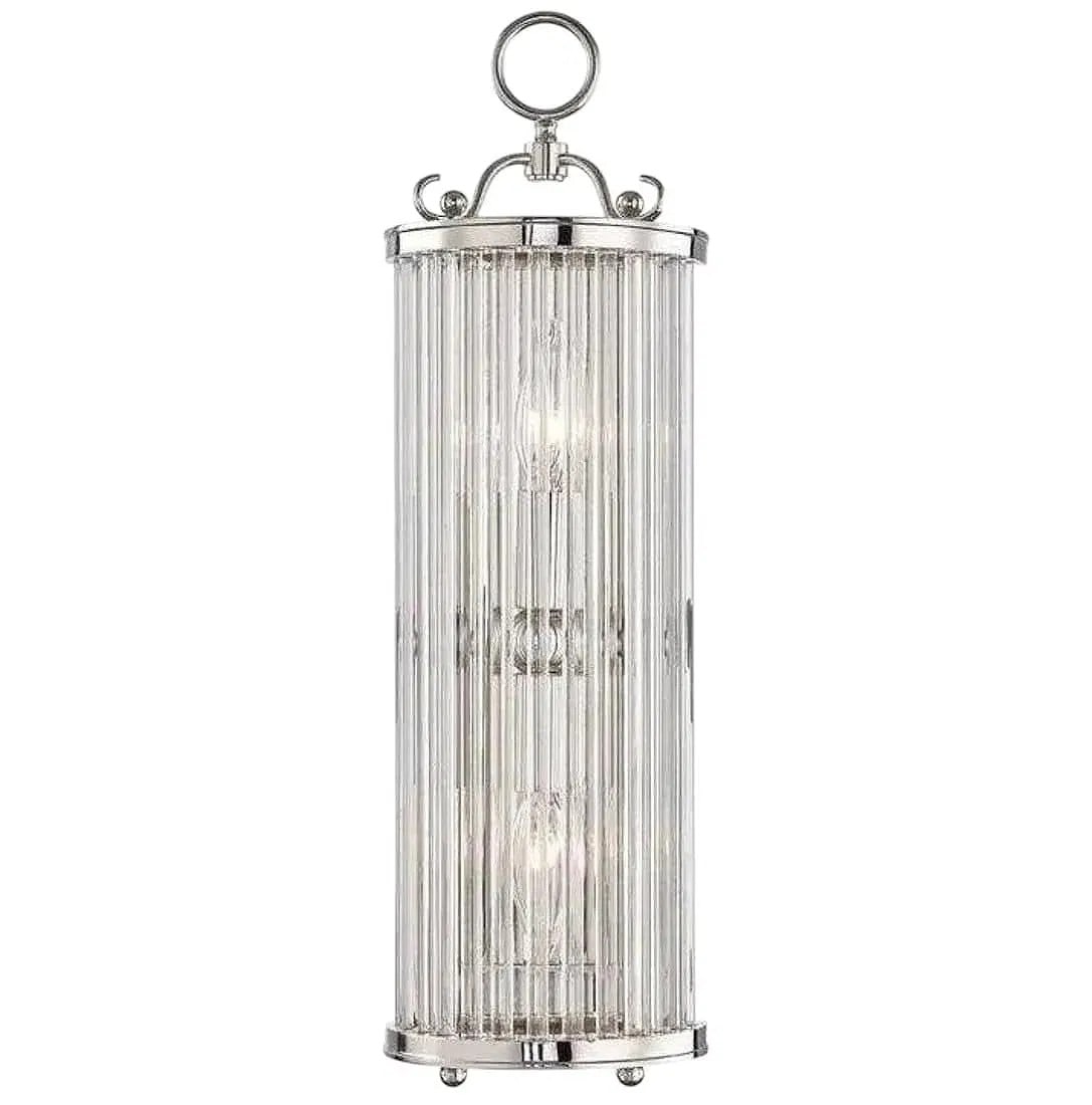 MARK D. SIKES FOR HUDSON VALLEY LIGHTING GLASS NO.1 WALL SCONCE: Mark D. Sikes for Hudson Valley Lighting Glass No.1 Wall Sconce #MDS200 in Polished Nickel. Measures 19" H 5.75" W. Extension 3.25". Weighs 9 lbs. **In house shipping available on this lot** If you