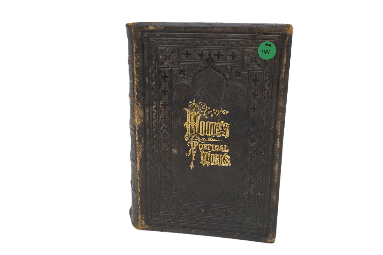 1879 EDITION OF THOMAS MOORE'S POETICAL WORKS: 1879 Edition of Thomas Moore's Poetical Works. Includes Engravings, Leather Cover, and Gold Gilt Edges. Measures approx. 7" x 10.5" x 2" and weighs 4 lbs 3 oz. **In house shipping available on this