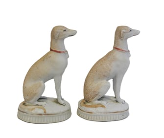 2 ANTIQUE ENGLISH STAFFORDSHIRE GREYHOUNDS