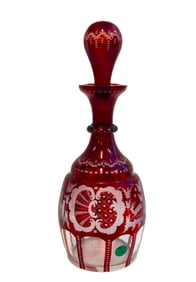 EGERMANN RUBY RED TALL BOHEMIAN DECANTER