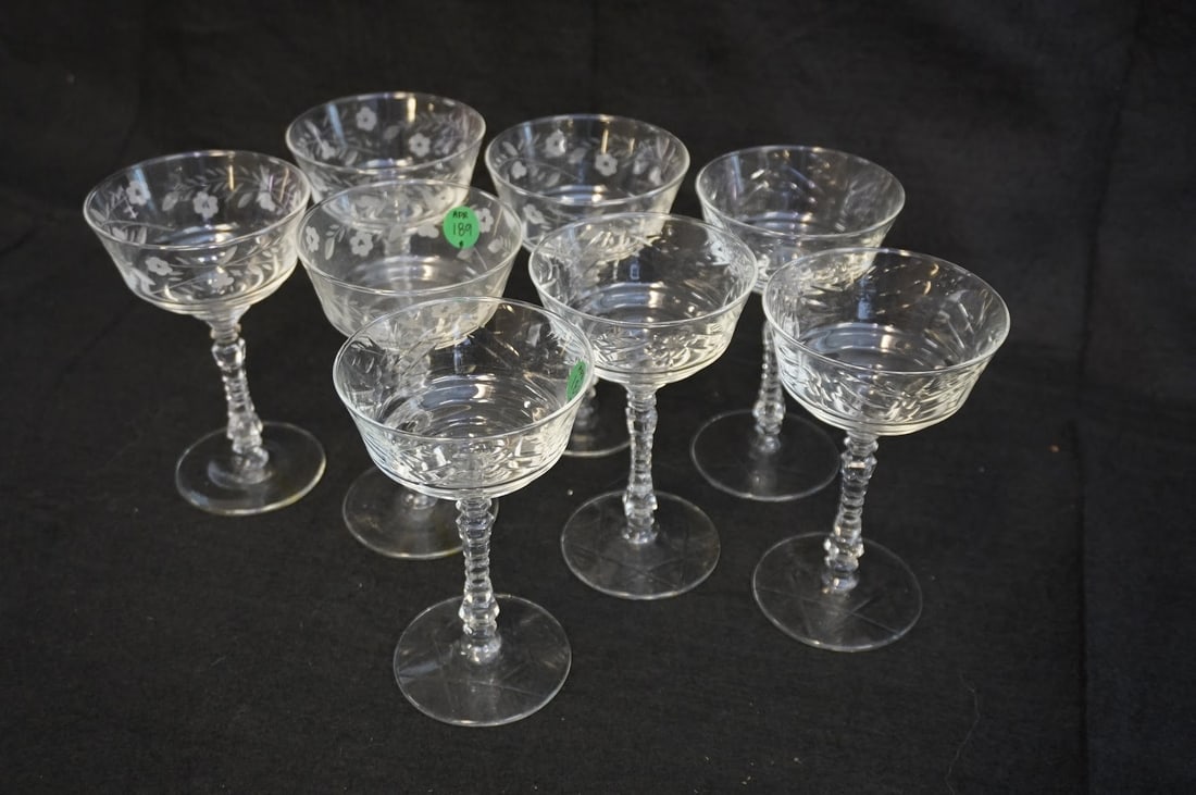 4 LIBBEY ROCK SHARPE ARCTIC ROSE AND 4 HALIFAX TALL SHERBET/CHAMPAGNE GLASSES (1 of 4)