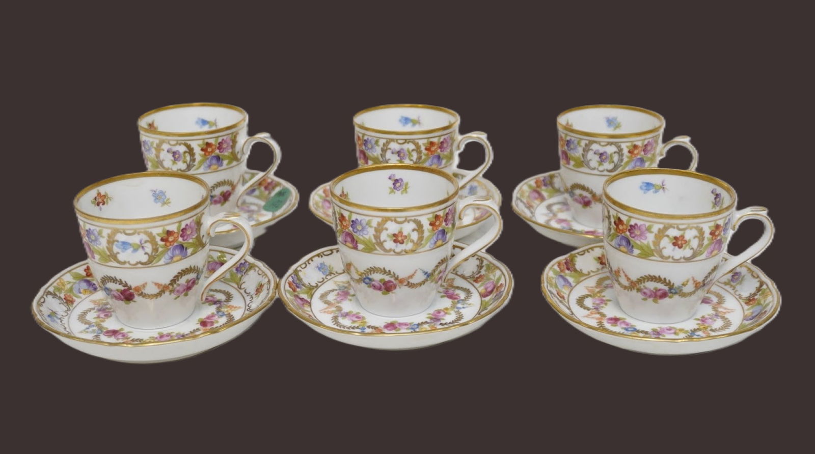 SCHUMANN BAVARIA EMPRESS DRESDEN FLOWERS DEMITASSE CUPS AND SAUCERS - 6 SETS (1 of 6)