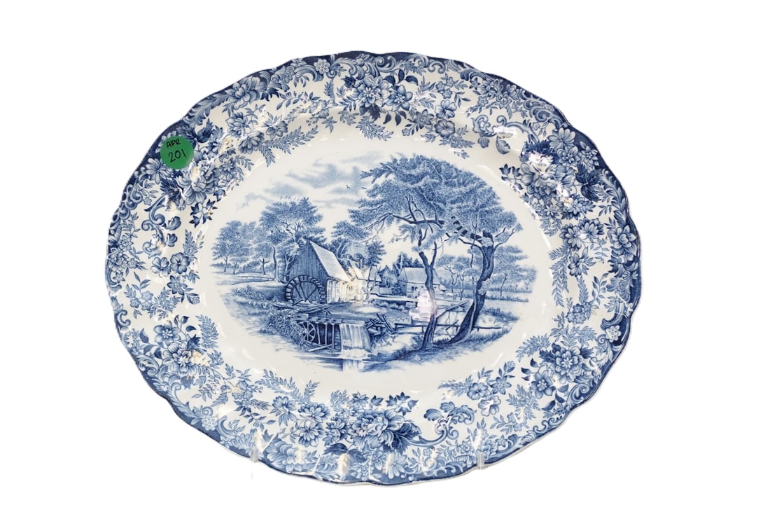 MILLSTREAM BLUE OVAL SERVING PLATTER BY JOHNSON BROS: Millstream Blue Oval Serving Platter by Johnson Bros. Measures 12" x 10" and weighs 1 lb 7 oz. **In house shipping available on this lot** If you win this lot, please select self arranged for in house