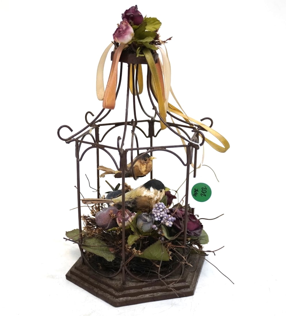 VINTAGE DECORATIVE SPRING BIRD CAGE: Vintage Decorative Spring Bird Cage. Measures 10" x 7" in dia. total lot weight is 11.3 oz. PROVENANCE:The Historic 1798 John Burckmeyer House, 120 Wentworth Street, Charleston SC **In house shipping