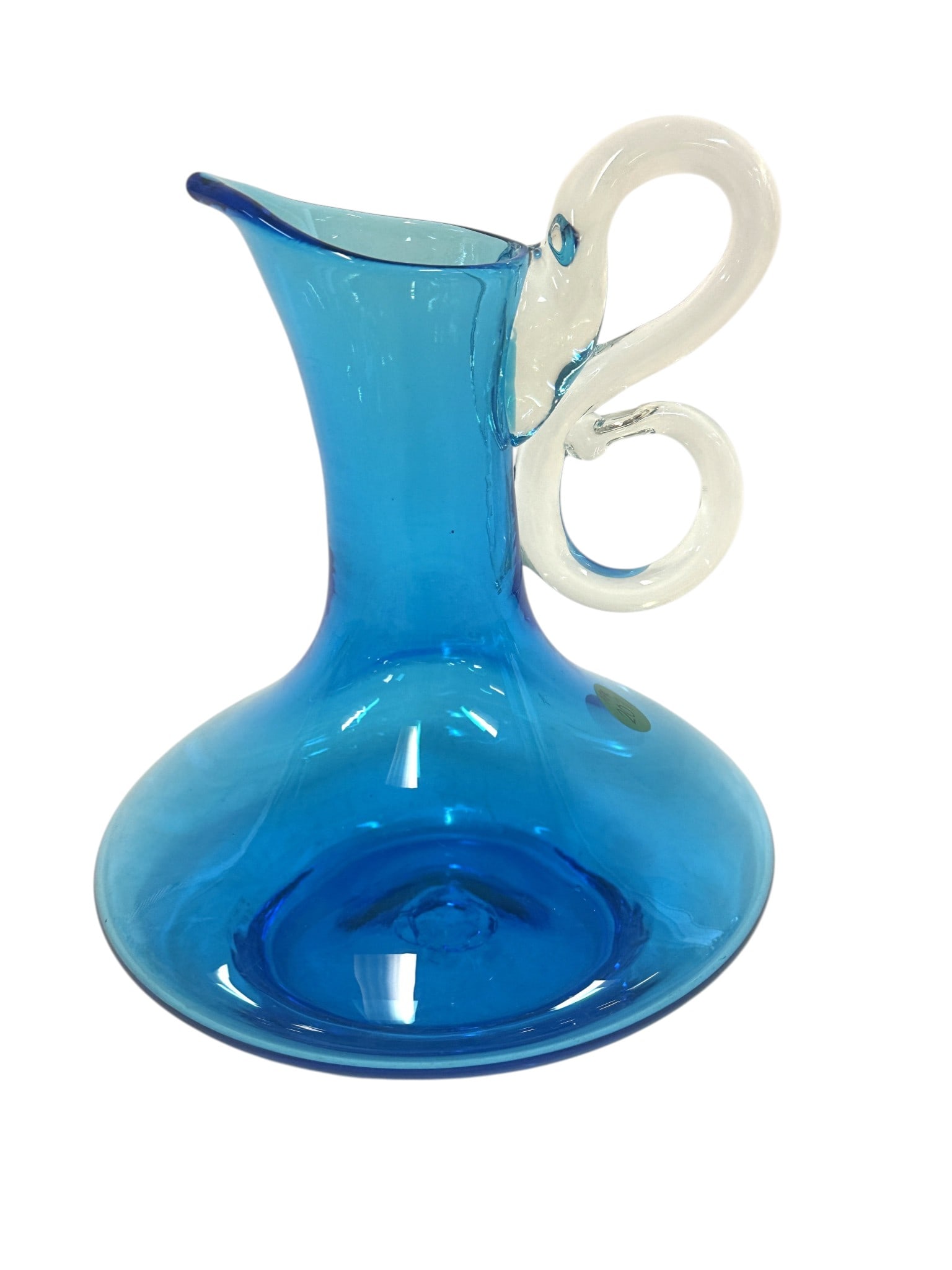 BISCHOFF BLOWN BLUE ART GLASS PITCHER (1 of 3)