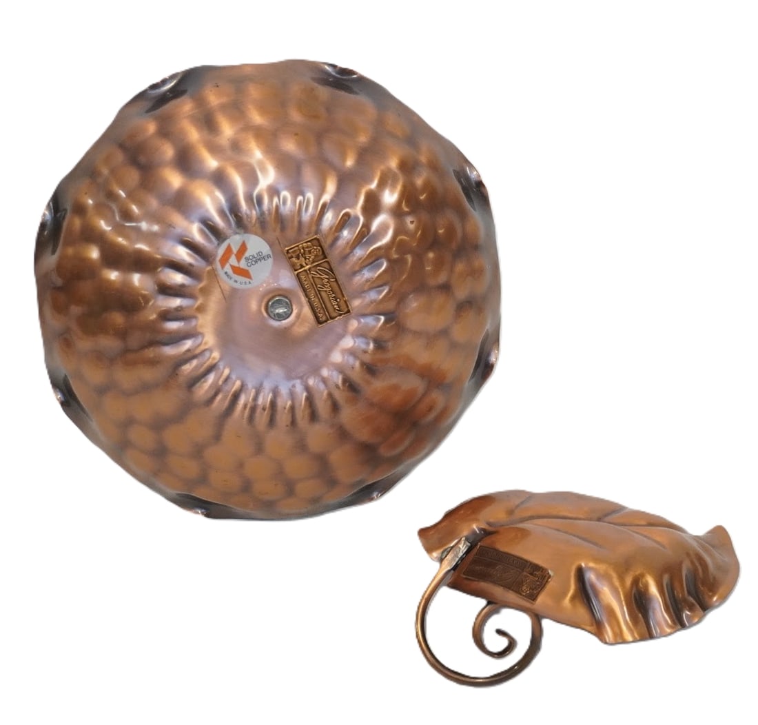 SOLID COPPER LEAF TRINKET DISH AND TWO TIER TRAY - 3