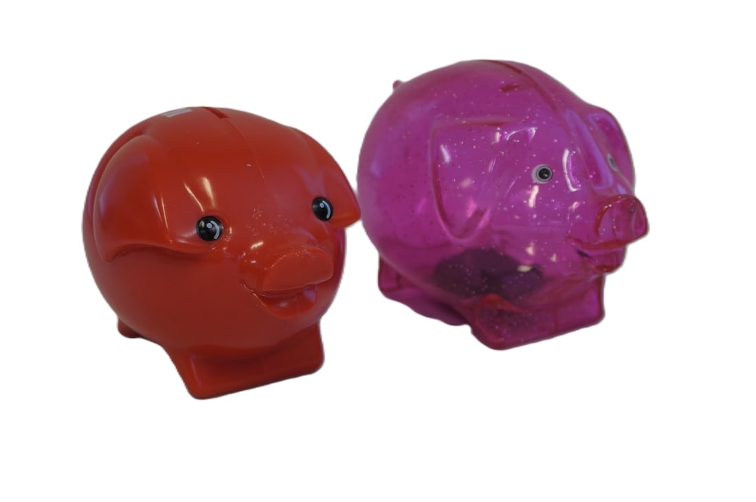 2 VINTAGE NORWEGIAN PIGGY BANKS: 2 Vintage Norwegian Piggy Banks & Keys. Each 5"x3 1.2"x4". With Keys. Weight combined 7 oz **In house shipping available on this lot** If you win this lot, please select self arranged for in house