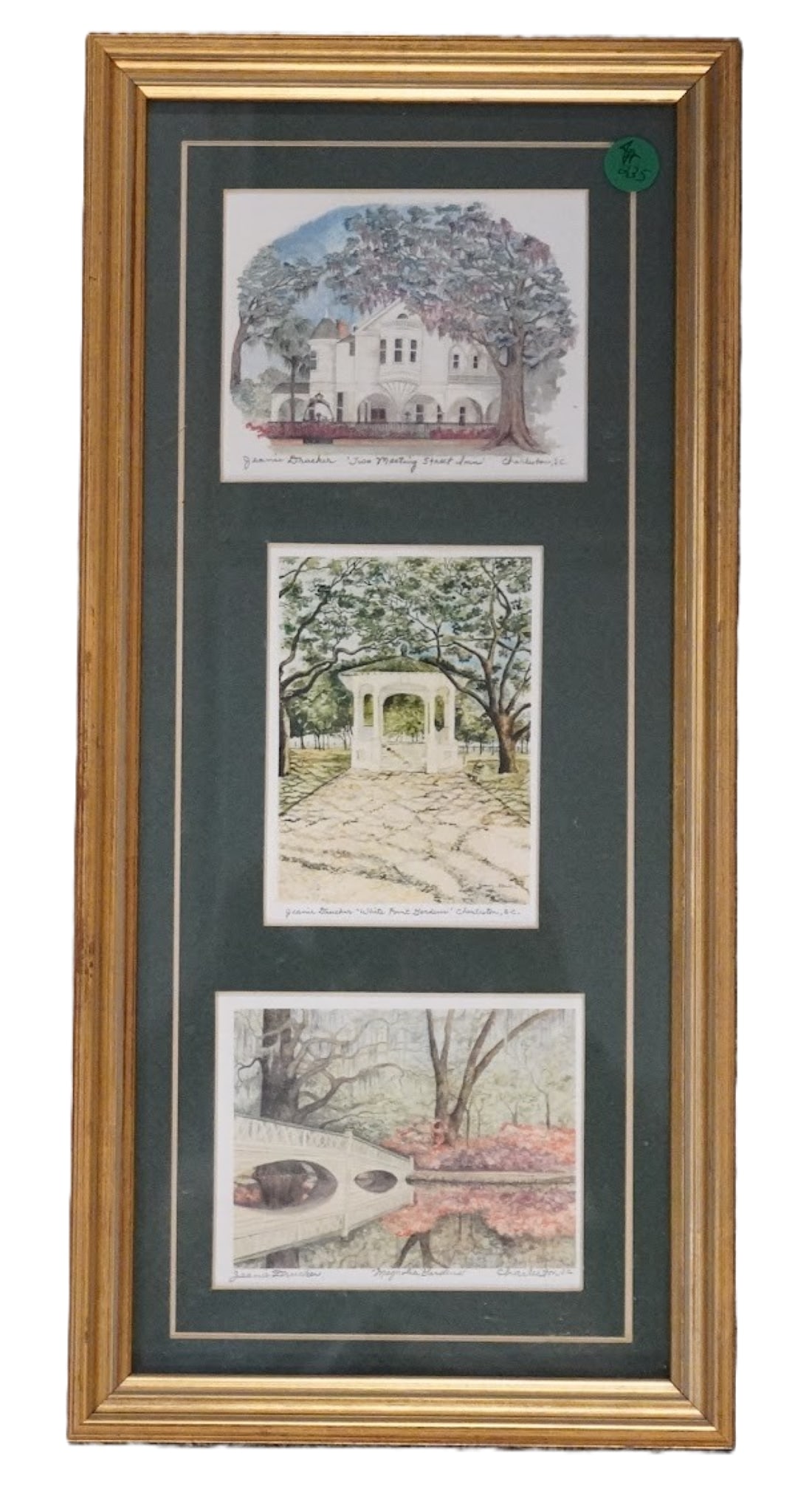 3 VINTAGE JEANIE DRUCKER CHARLESTON SCENES: 3 Vintage Charleston Scene Prints by Jeanie Drucker Framed, Frame measures 19"x9"x1". Weight 2 lbs **In house shipping available on this lot** If you win this lot, please select self arranged for in