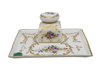 GUERIN LIMOGES FRENCH PORCELAIN INKWELL TRAY