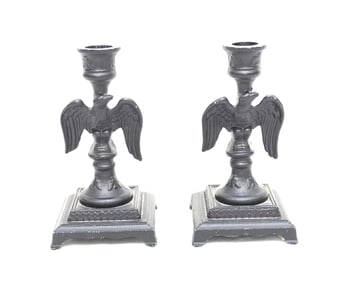 VINTAGE EMIG CAST IRON FLYING EAGLE CANDLESTICK HOLDERS