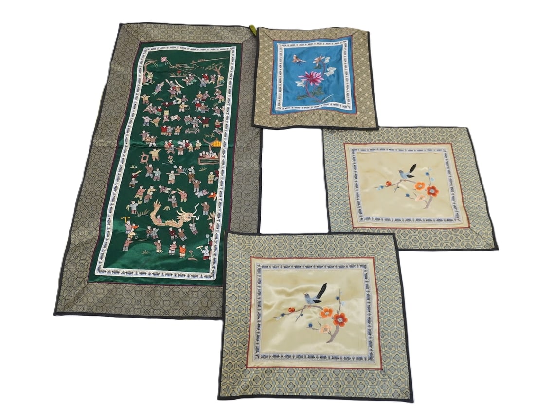 4 pc CHINESE SILK EMBROIDERY INCL CHILDREN (1 of 5)