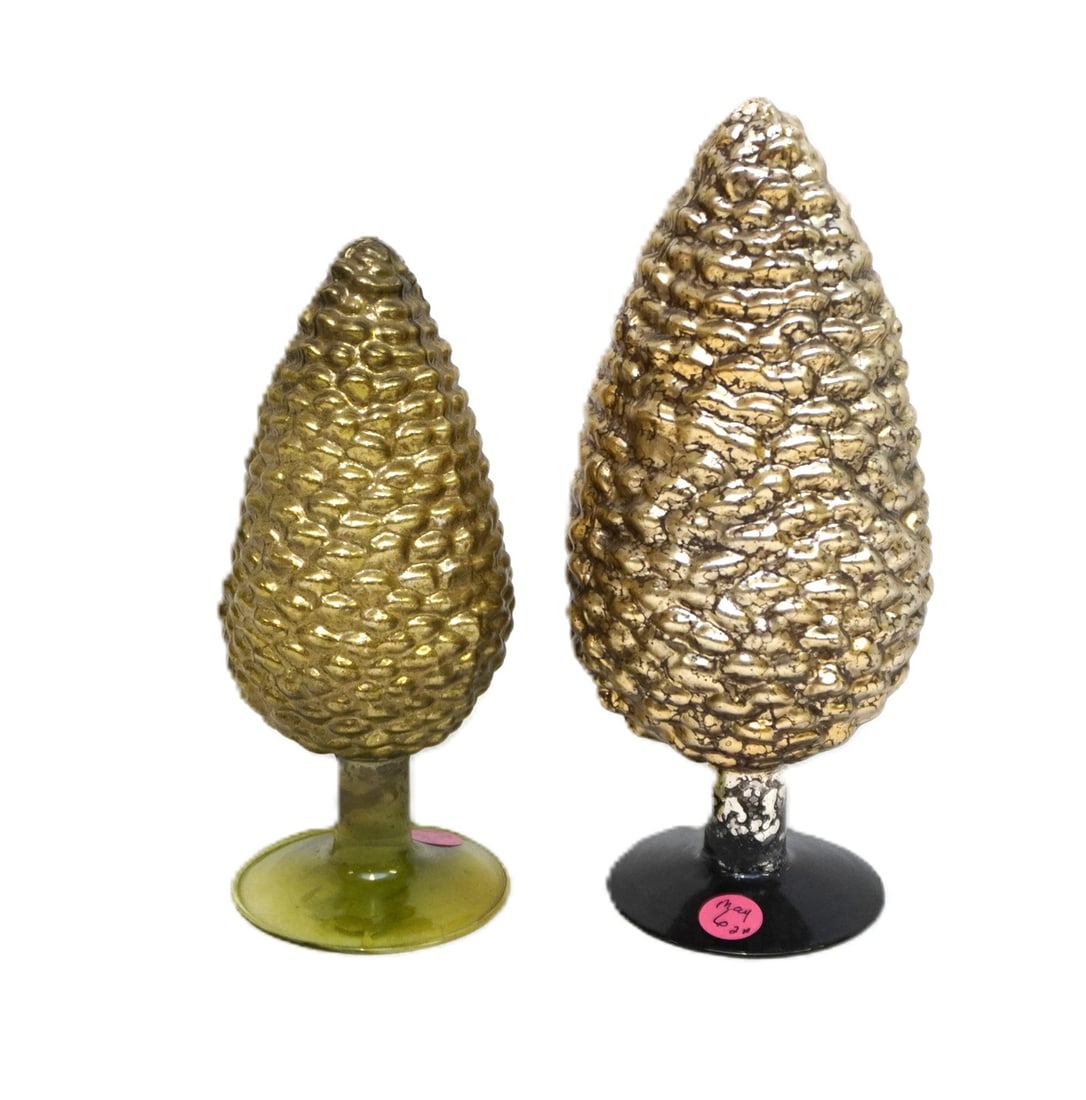 2 BLOWN GLASS GILDED DECORATIVE PINE CONES (1 of 2)