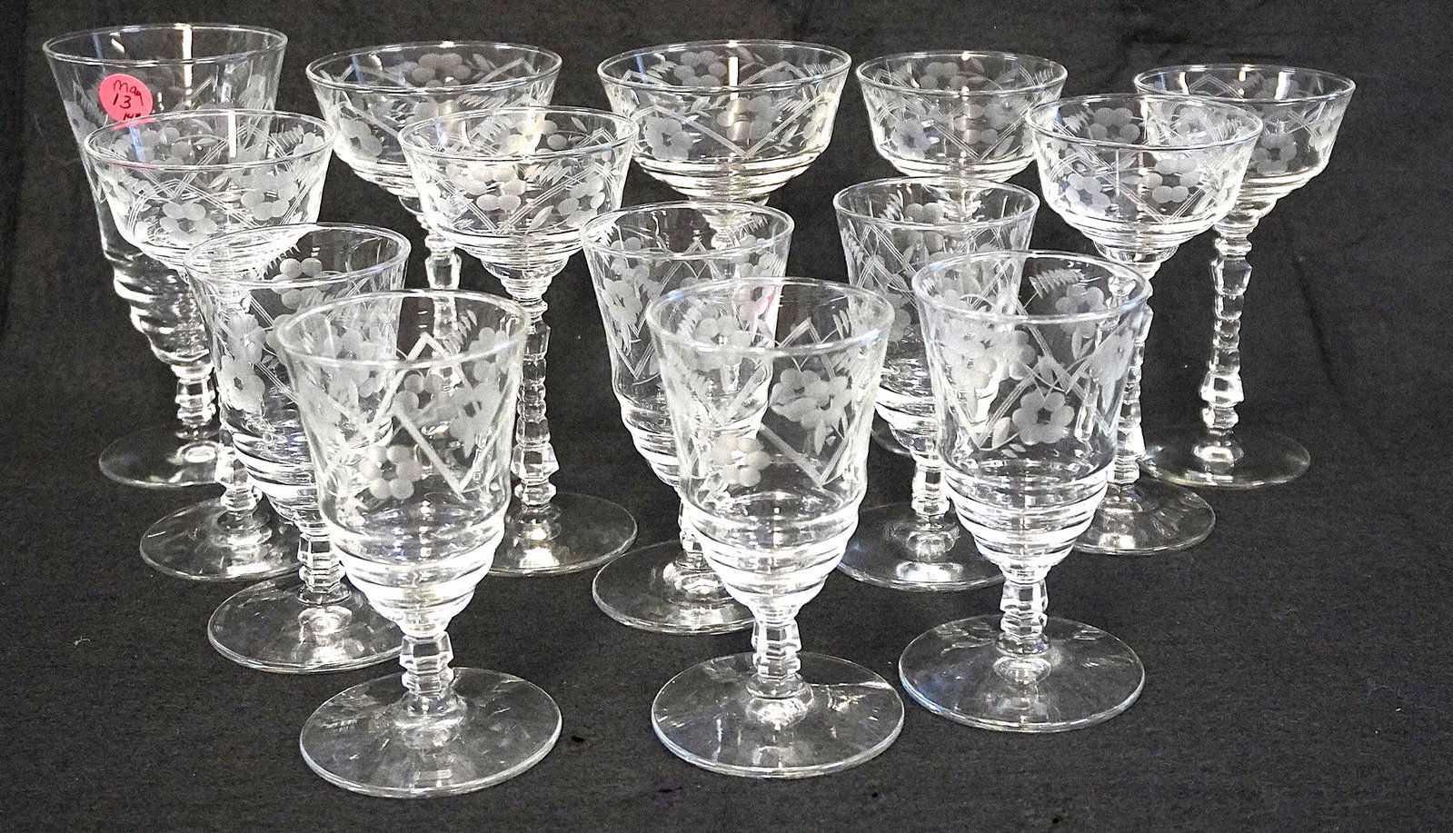 13 PC MID CENTURY ROCK SHARPE CRYSTAL GLASSES (1 of 2)
