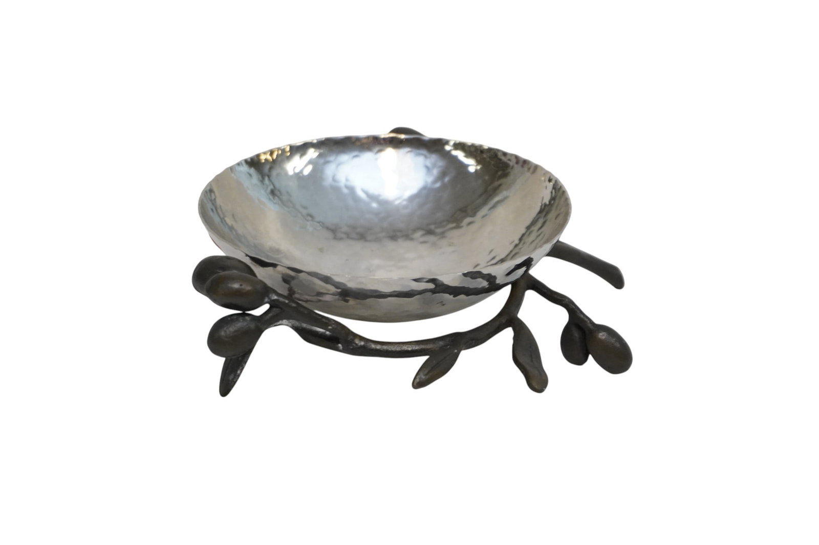 MICHAEL ARAM HAND HAMMERED STAINLESS OLIVE NUT DISH (1 of 2)